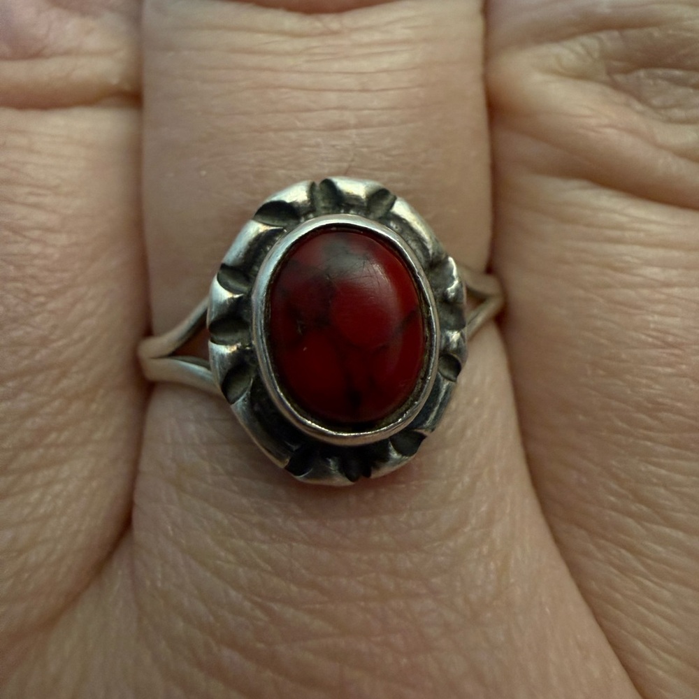 Sterling Silver and Coral Ring